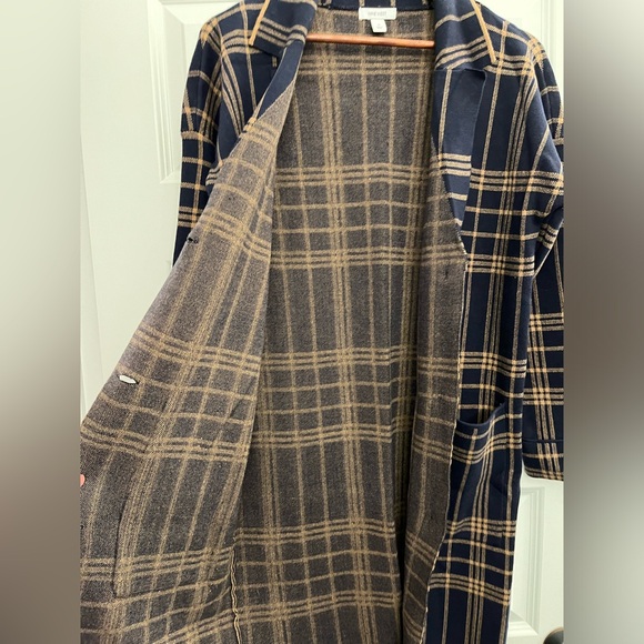 Nine West Navy Plaid Coatigan, Long Sweater, LN, Small - Picture 9 of 12